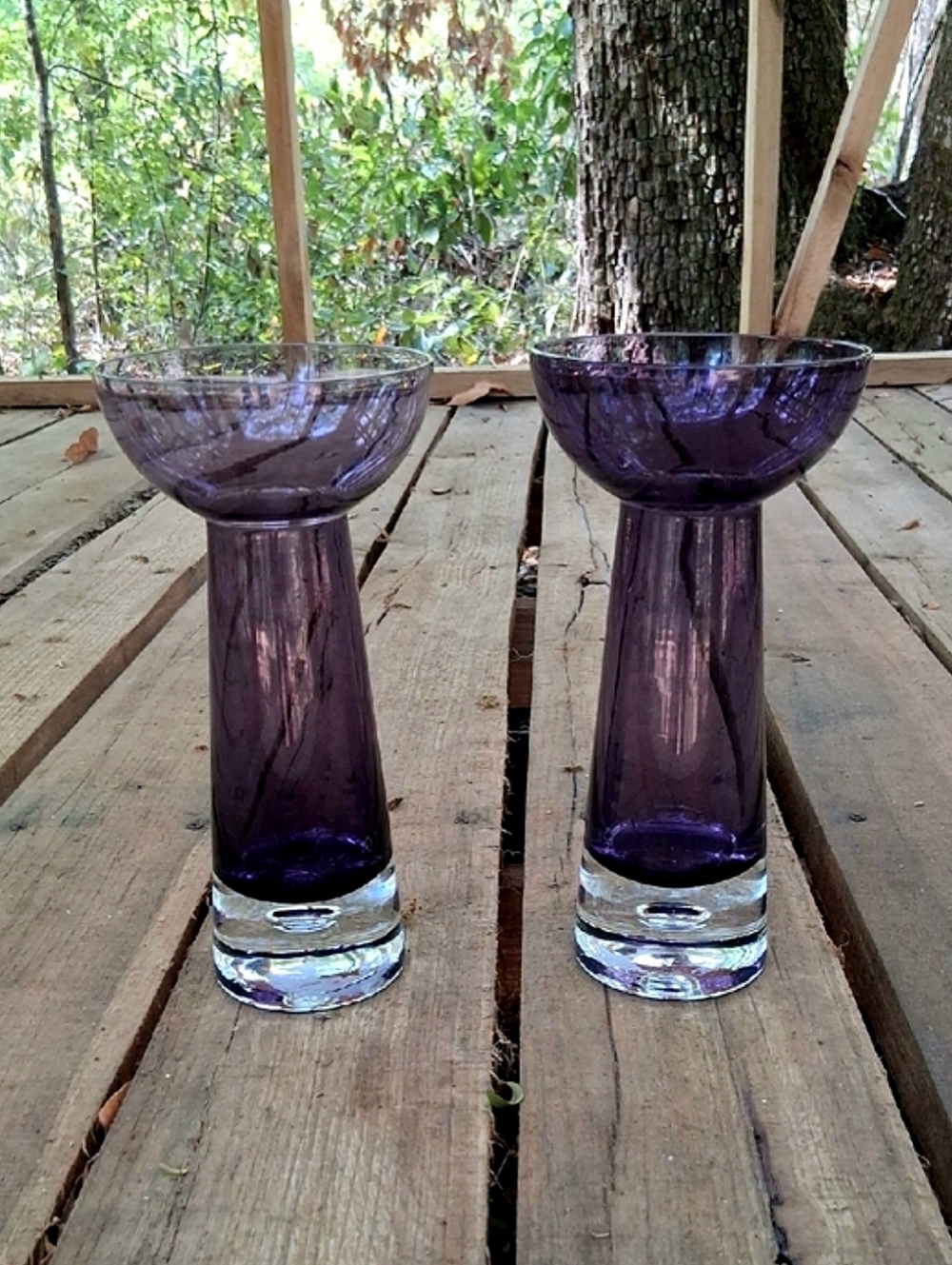 MCM Style Anethyst Purple Glass Art Vases Set of 2